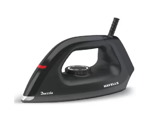 Havells Plastic Dazzle 1100W Dry Iron Press German Technology Non Sick Coated Sole Plate, 2 Yrs Warranty (Black), 1100 Watts
