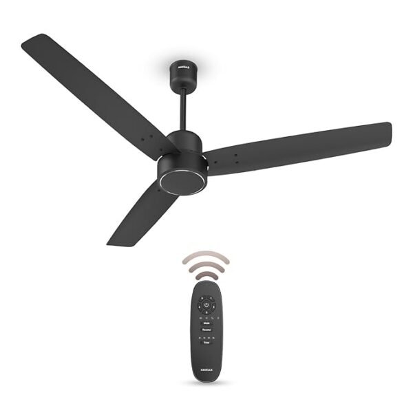 Havells FAB BLDC 1200 mm Ceiling Fan with Remote | 30W | 380 RPM | 235 CMM Air Delivery | Reverse Mode | 4 Modes | 65% Energy Saving | 3-Year Warranty | Midnight Black