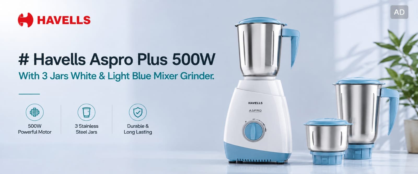 Havells Aspro Plus 500W Mixer Grinder