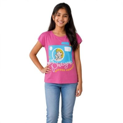 Girls Graphic Printed T-Shirt | Cotton Round Neck Half Sleeve Casual Wear | Pink